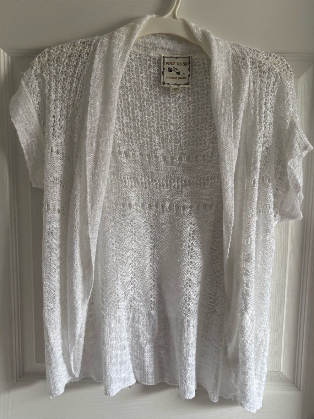 Pink Rose White Open-Weave Short Sleeve Vintage Cardigan